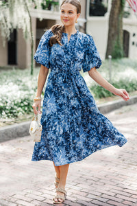 It's A Match Navy Toile Midi Dress