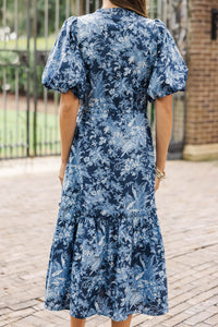 It's A Match Navy Toile Midi Dress