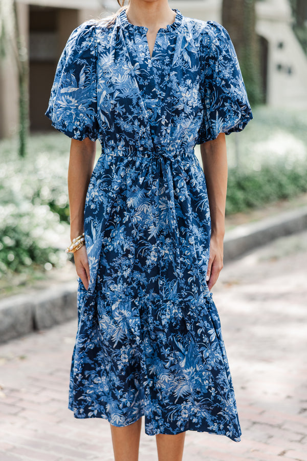 It's A Match Navy Toile Midi Dress