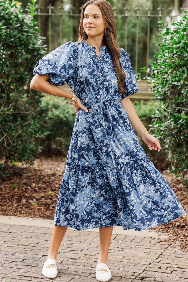 It's A Match Navy Toile Midi Dress Shop the Mint It's A Match Navy Toile Midi Dress Shop the Mint