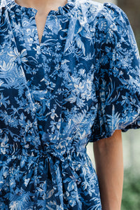 It's A Match Navy Toile Midi Dress