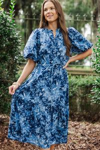 It's A Match Navy Toile Midi Dress