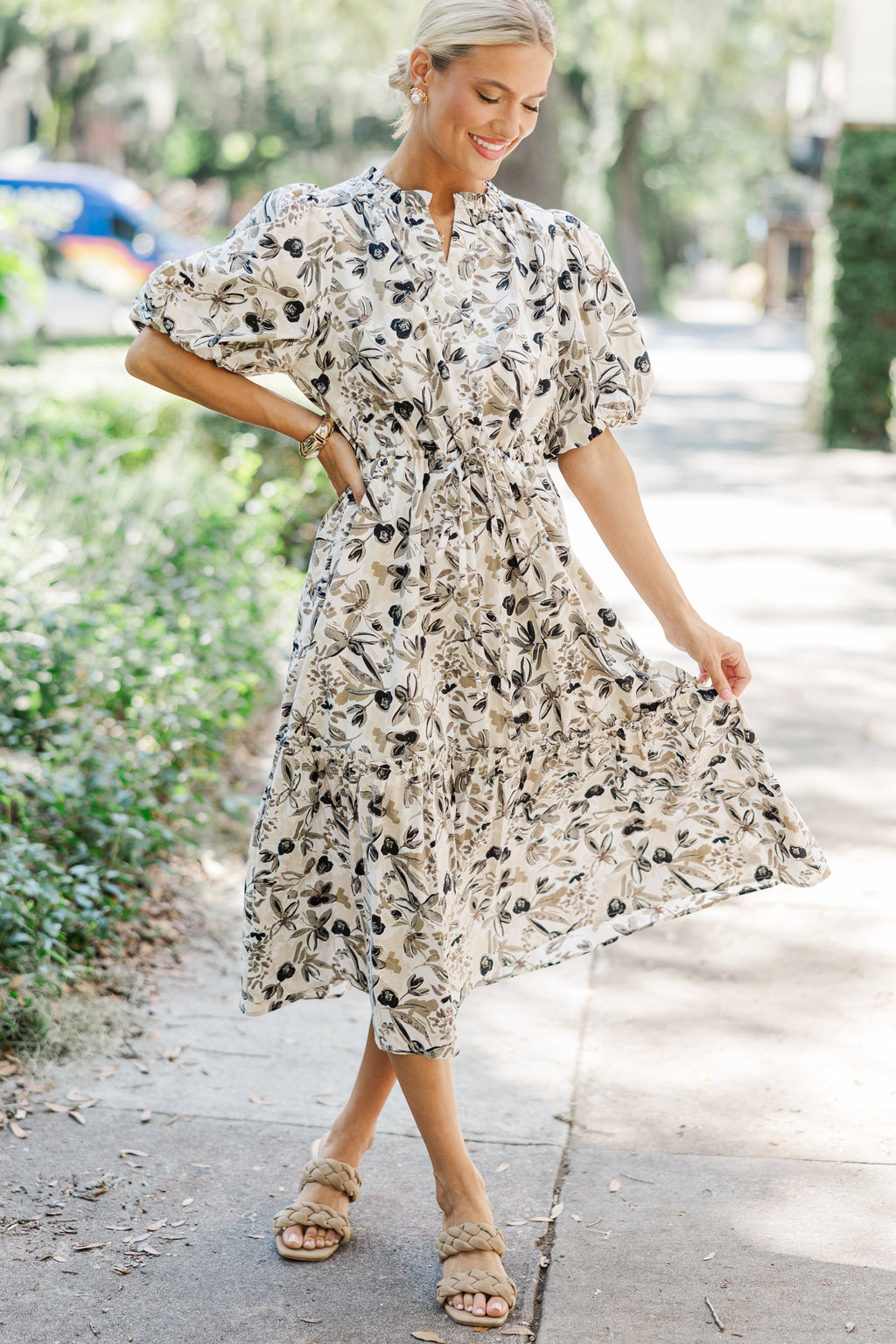It s A Match Cream Floral Floral Midi Dress Large The Mint Julep Boutique Women s Boutique Clothing