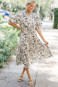 It's A Match Cream Floral Floral Midi Dress