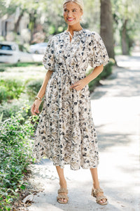 It's A Match Cream Floral Floral Midi Dress