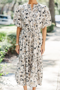 It's A Match Cream Floral Floral Midi Dress