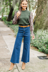 Feeling So Happy Olive Green Floral Blouse