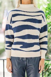 What You Love Cream & Navy Tiger Sweater