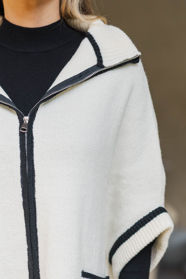 Living The Dream Cream Zip Up Poncho