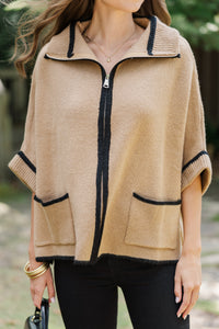 Living The Dream Taupe Zip Up Poncho