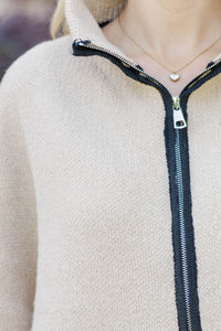 Living The Dream Taupe Zip Up Poncho