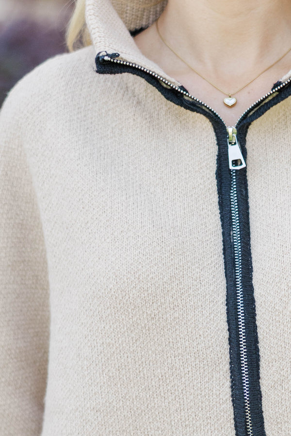 Living The Dream Taupe Zip Up Poncho