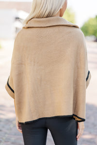 Living The Dream Taupe Zip Up Poncho