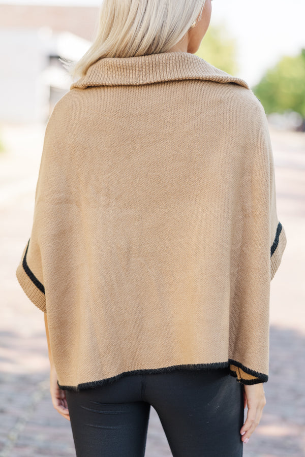 Living The Dream Taupe Zip Up Poncho