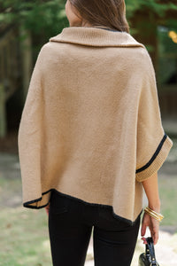 Living The Dream Taupe Zip Up Poncho