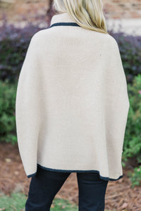 Living The Dream Taupe Zip Up Poncho