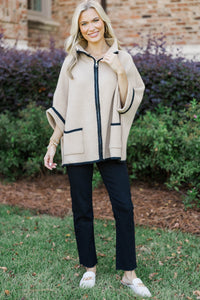 Living The Dream Taupe Zip Up Poncho