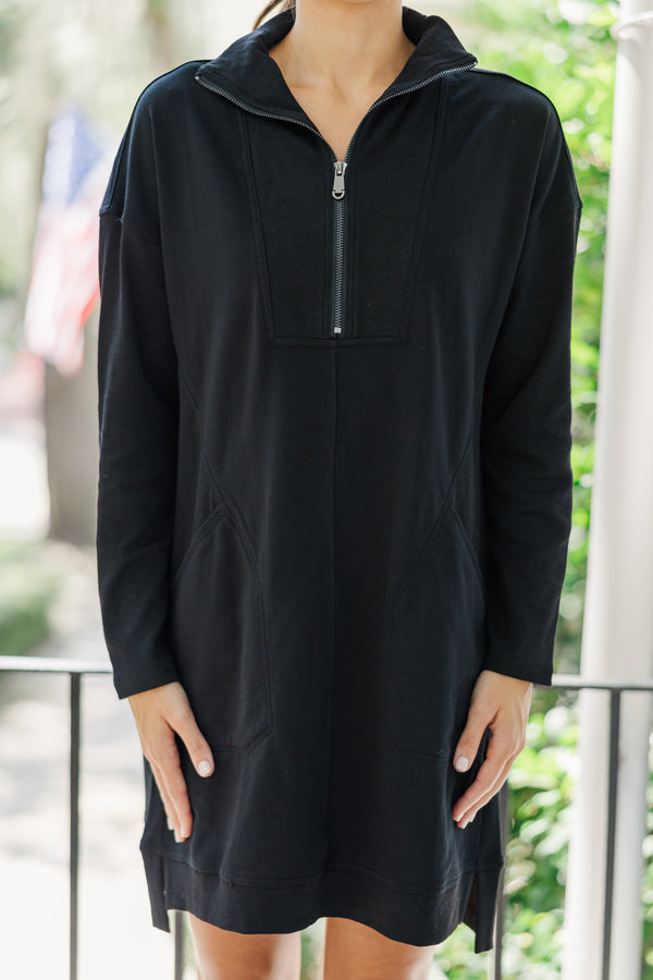 Couldn't Be Happier Black Sweatshirt Dress