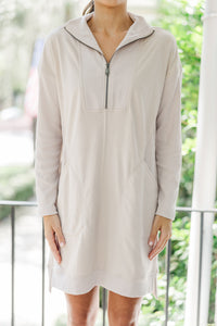 Couldn't Be Happier Taupe Brown Sweatshirt Dress