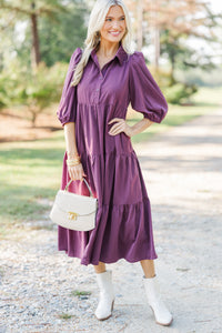 Love Found Plum Purple Tiered Midi Dress