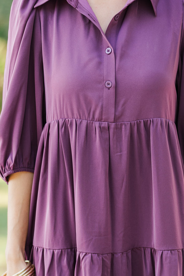 Love Found Plum Purple Tiered Midi Dress