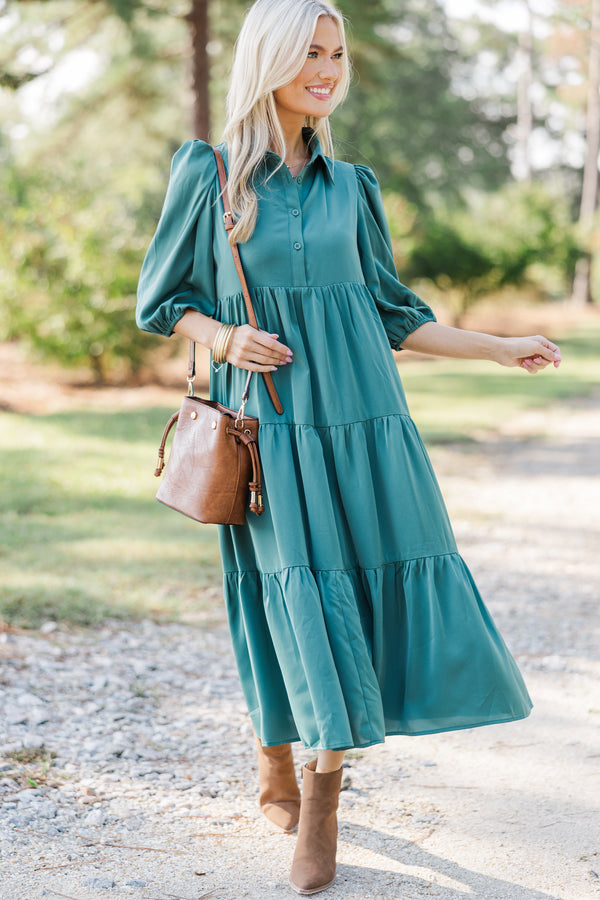 Love Found Sage Green Tiered Midi Dress