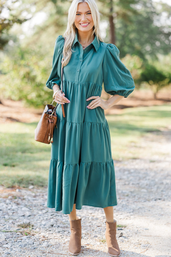 Love Found Sage Green Tiered Midi Dress