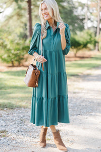 Love Found Sage Green Tiered Midi Dress