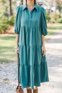 Love Found Sage Green Tiered Midi Dress