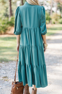 Love Found Sage Green Tiered Midi Dress