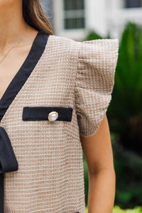 Queen's Calling Taupe Brown Tweed Shift Dress