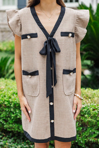 Queen's Calling Taupe Brown Tweed Shift Dress