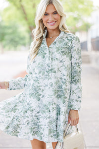 Looking For You Olive Green Toile Babydoll Dress