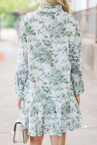 Looking For You Olive Green Toile Babydoll Dress