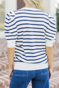 Nautical Breeze Navy Blue Puff Sleeve Top