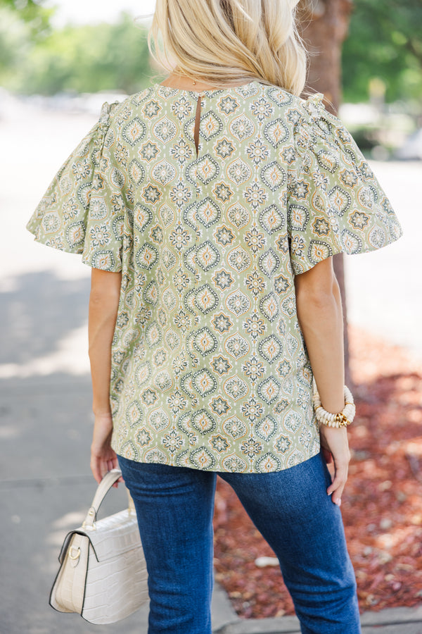 How I Feel Sage Green Medallion Blouse