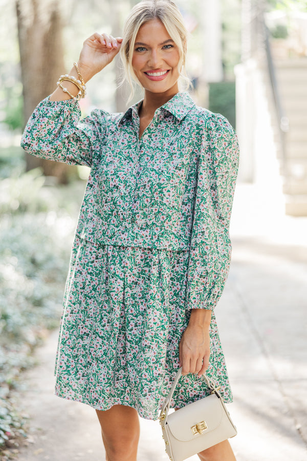 Thinking Of You Green Floral Shirt Dress