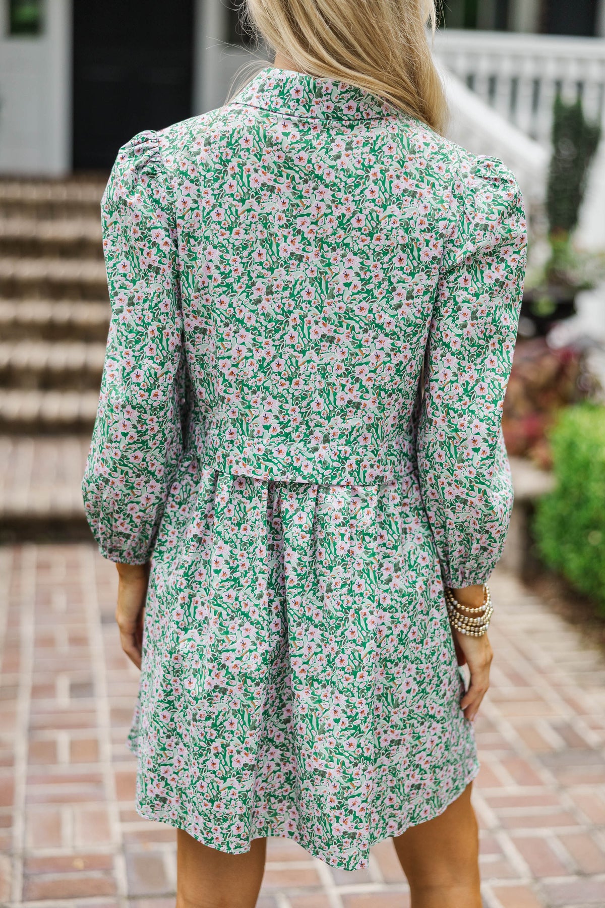 green floral shirt dress Classic Shirtwaist Dress in Green Floral Stripe Printed Poplin