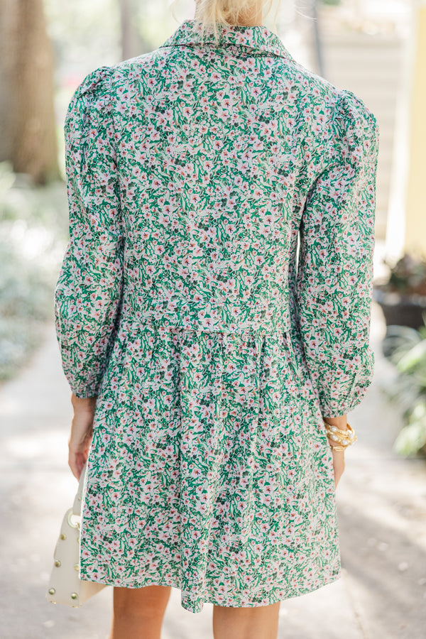 Thinking Of You Green Floral Shirt Dress