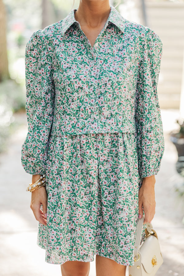 Thinking Of You Green Floral Shirt Dress