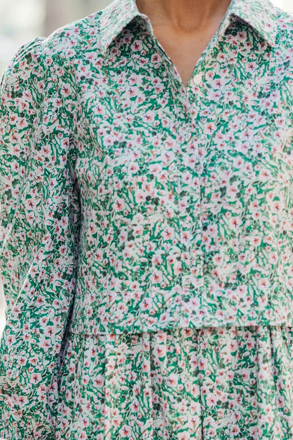 Thinking Of You Green Floral Shirt Dress