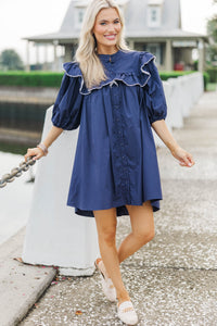 Mind In The Clouds Navy Ruffled Babydoll Dress