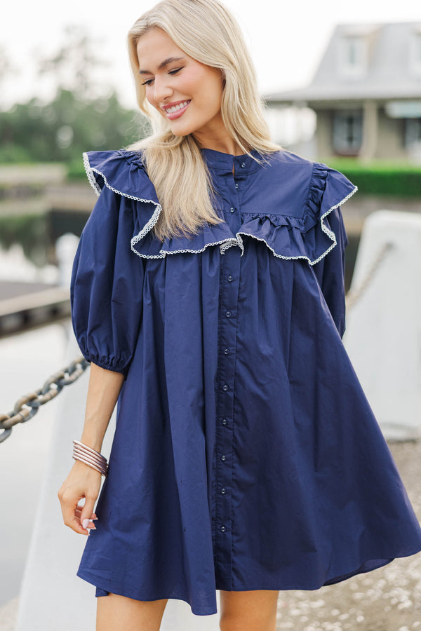 Mind In The Clouds Navy Ruffled Babydoll Dress – Shop the Mint