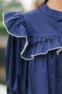 Mind In The Clouds Navy Ruffled Babydoll Dress