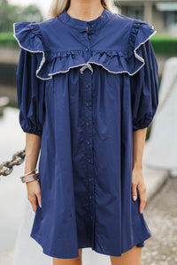 Mind In The Clouds Navy Ruffled Babydoll Dress