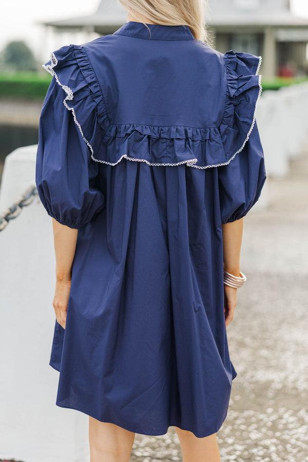 Mind In The Clouds Navy Ruffled Babydoll Dress