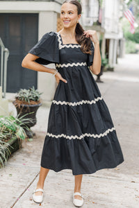 Better Than You Know Black Rickrack Midi Dress