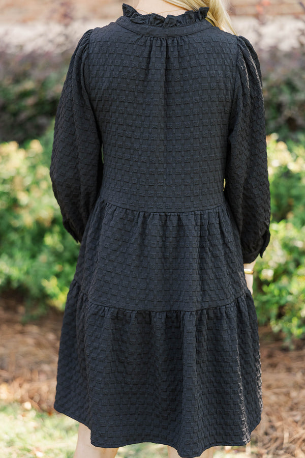 All Up To You Black Textured Dress