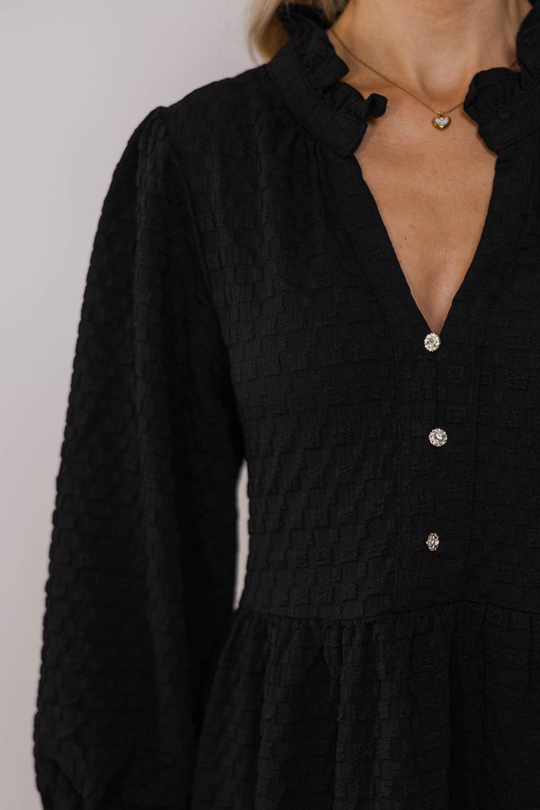 All Up To You Black Textured Dress