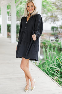 All Up To You Black Textured Dress